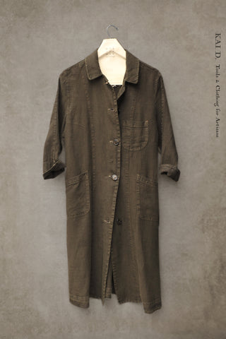 Anthropologist Coat , Garment Dyed Linen - Dark Green - S