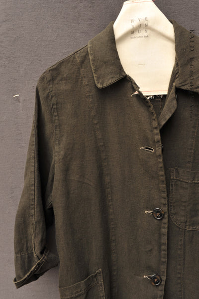 Anthropologist Coat , Garment Dyed Linen - Dark Green - S