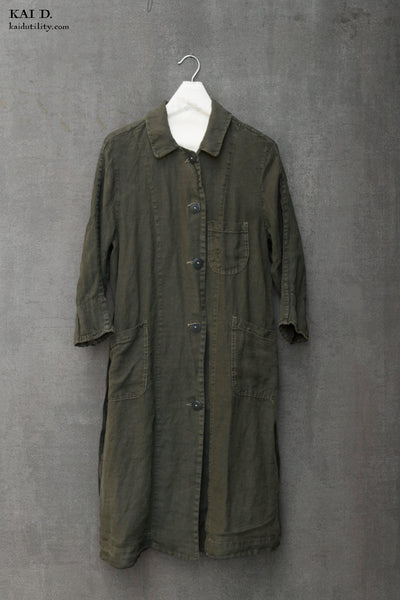 Garment Dyed Linen Anthropologist Coat - Olive - S