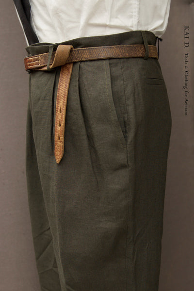 Double Pleat Belgian Linen Trousers - Arabica - 46, 48