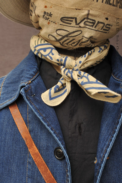 Block Print Cotton Bandana - Beige / Green / Blue