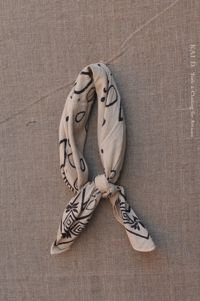 Block Print Cotton Bandana - Black/Beige