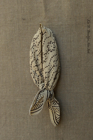 Block Print Cotton Bandana - Beige / Black