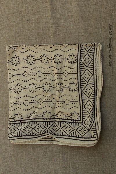 Block Print Cotton Bandana - Beige / Black