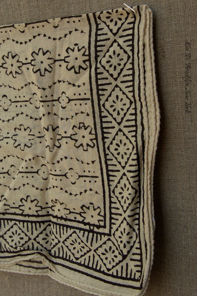 Block Print Cotton Bandana - Beige / Black