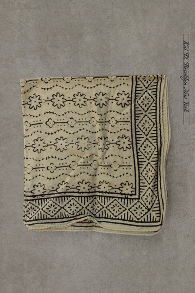 Block Print Cotton Bandana - Beige / Black