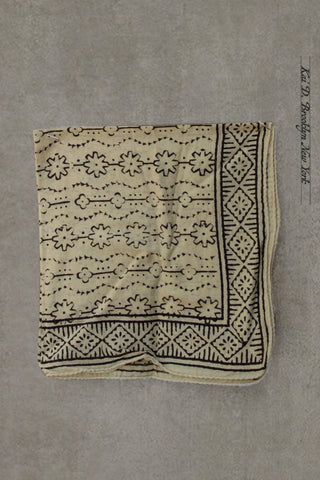 Block Print Cotton Bandana - Beige / Black