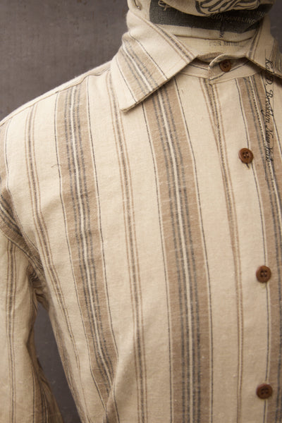 Cassady Shirt (Relaxed Cut)- Beige Blanket Stripe Cotton - M, L, XL, XXL