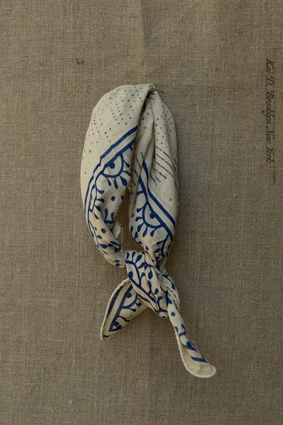 Block Print Cotton Bandana - Beige / Blue / Green