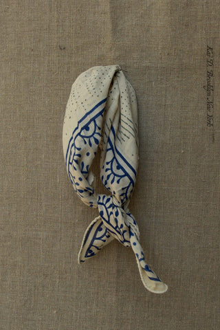 Block Print Cotton Bandana - Beige / Blue / Green