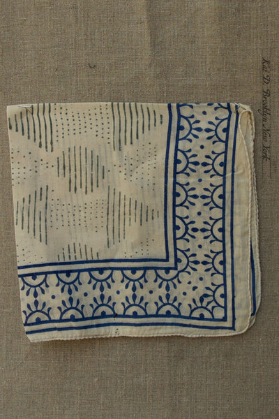 Block Print Cotton Bandana - Beige / Blue / Green