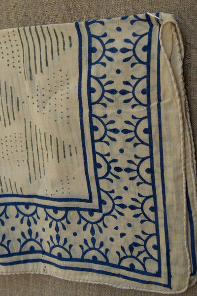 Block Print Cotton Bandana - Beige / Blue / Green