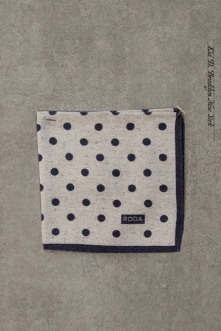 Light Silk Wool Pocket Square - Beige / Blue Polka Dots