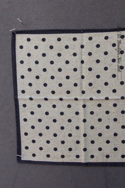Light Silk Wool Pocket Square - Beige / Blue Polka Dots