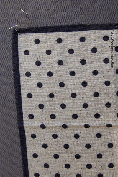 Light Silk Wool Pocket Square - Beige / Blue Polka Dots