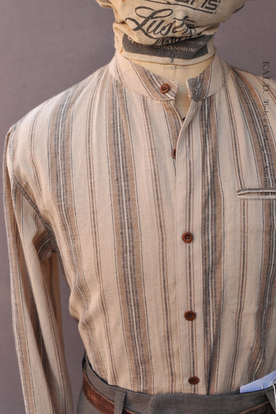 Tanner Shirt - Beige/tan Stripe  - M, L, XL