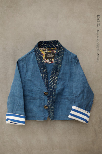 Children's Kimono Jacket - Faded Indigo Linen - S