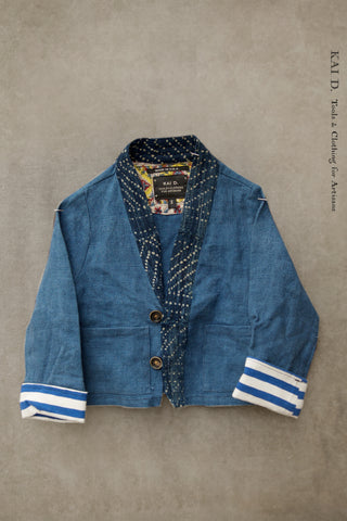 Children's Kimono Jacket - Faded Indigo Linen - S