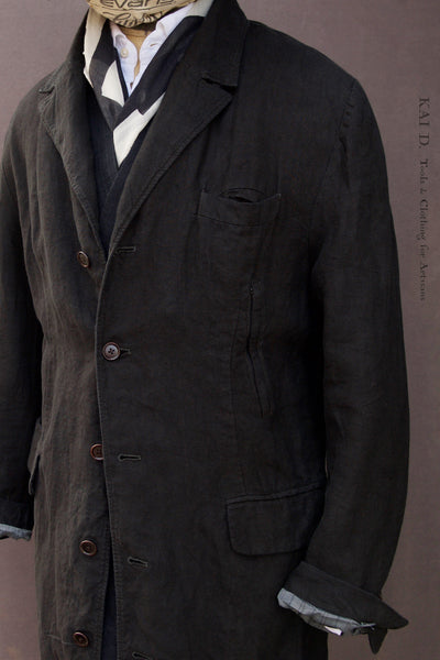 Garment Dyed Belgian Linen Shelby Coat - Black - L/XL