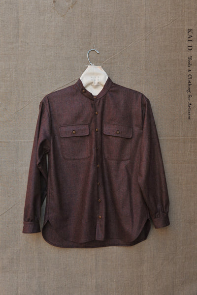 Jackie Shirt - Wool Herringbone Plum tweed  - M