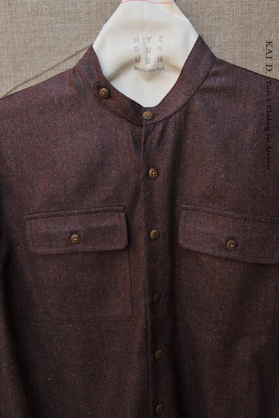 Jackie Shirt - Wool Herringbone Plum tweed  - M