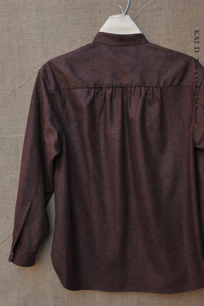 Jackie Shirt - Wool Herringbone Plum tweed  - M