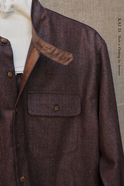 Jackie Shirt - Wool Herringbone Plum tweed  - M