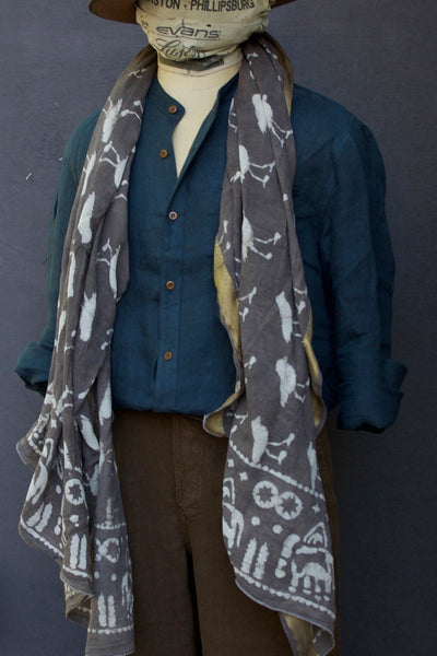 Block Print Beach Shawl - Brown Birds