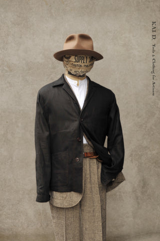 Architect Jacket - Black Medium Weight Japanese Linen - S, M, L, XL