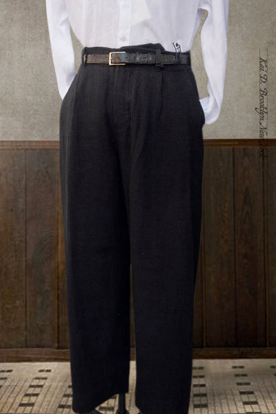 Bobby Wide Cut Pleated Trousers - Black Gauze - M, L
