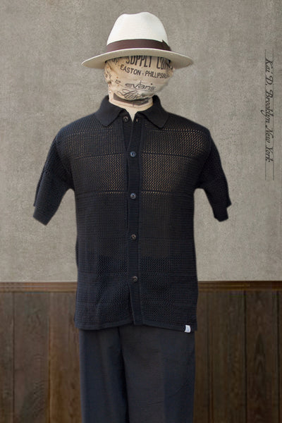 1960s Crochet Shirt - Black - M, L, XL, XXL (Shorter Length