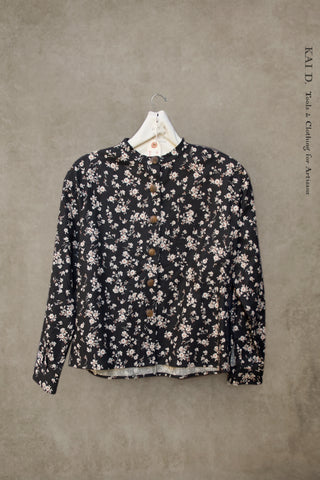 Edith Belted Shirt - Black Floral - XS, S, M