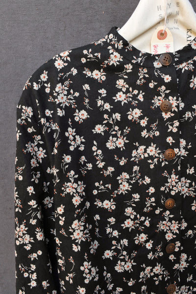 Edith Belted Shirt - Black Floral - XS, S, M