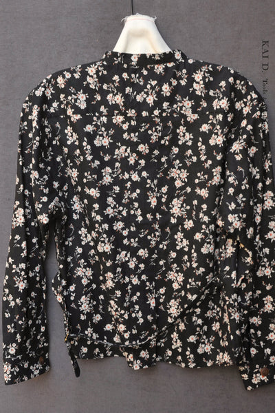 Edith Belted Shirt - Black Floral - XS, S, M