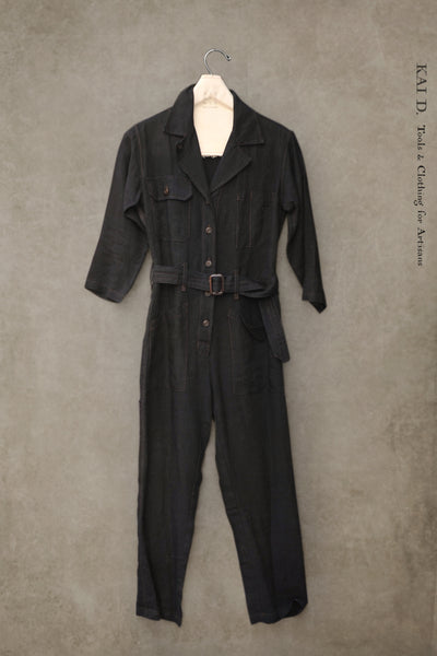 Earhart Jumpsuit - Belgian Linen - Black -  S