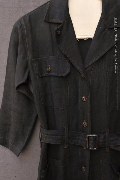Earhart Jumpsuit - Belgian Linen - Black -  S