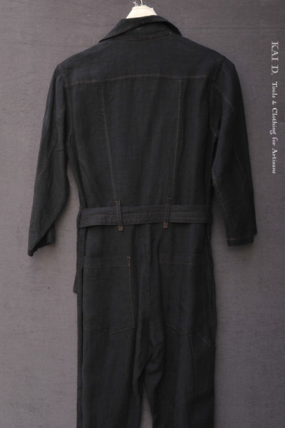 Earhart Jumpsuit - Belgian Linen - Black -  S