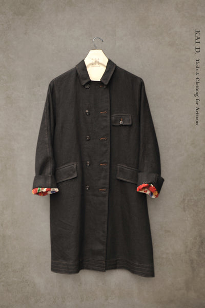 Keaton Trench Coat - Heavy Black Linen - S