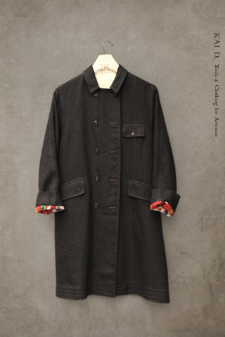Keaton Trench Coat - Heavy Washed Linen - Black - XS, S
