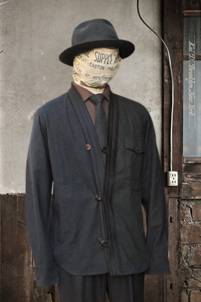 Slub Cotton Tweed Kimono shirt - Black - M (fits like S), L (fits like M) (NO RETURN)
