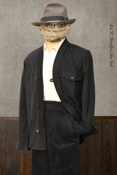 Slub Cotton Tweed Kimono shirt - Black - L (fits like M) (NO RETURN)