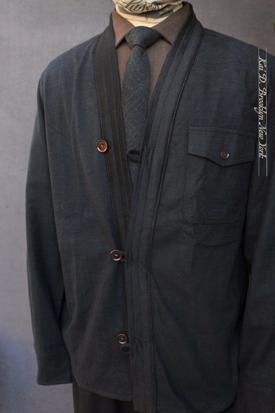 Slub Cotton Tweed Kimono shirt - Black - M (fits like S), L (fits like M) (NO RETURN)