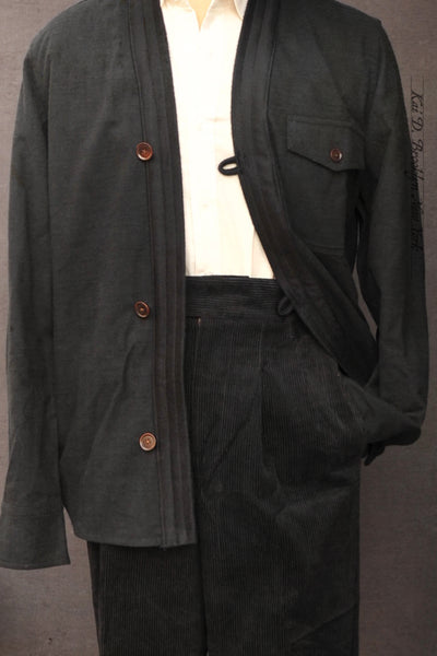 Slub Cotton Tweed Kimono shirt - Black - L (fits like M) (NO RETURN)