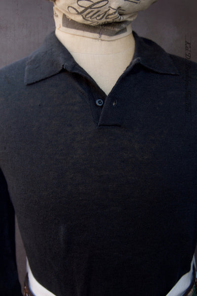 Fine Gauge Linen LS Polo - Black - M, L, XL