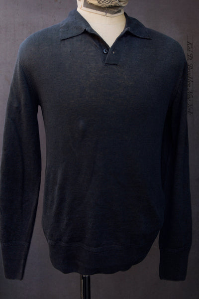 Fine Gauge Linen LS Polo - Black - M, L, XL