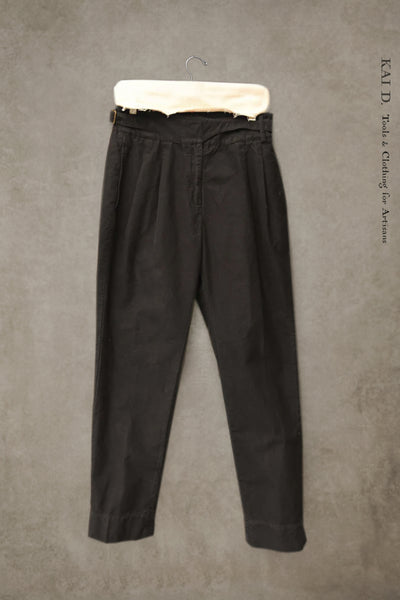 Isa Belted Pants - Black Cotton Moleskin - M