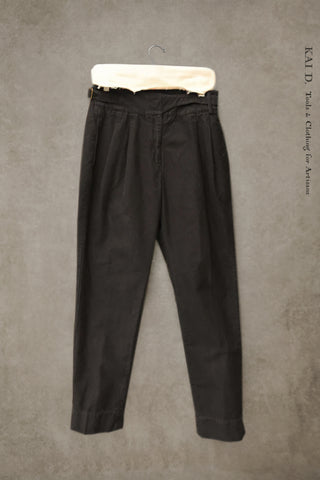 Isa Belted Pants - Black Cotton Moleskin - M