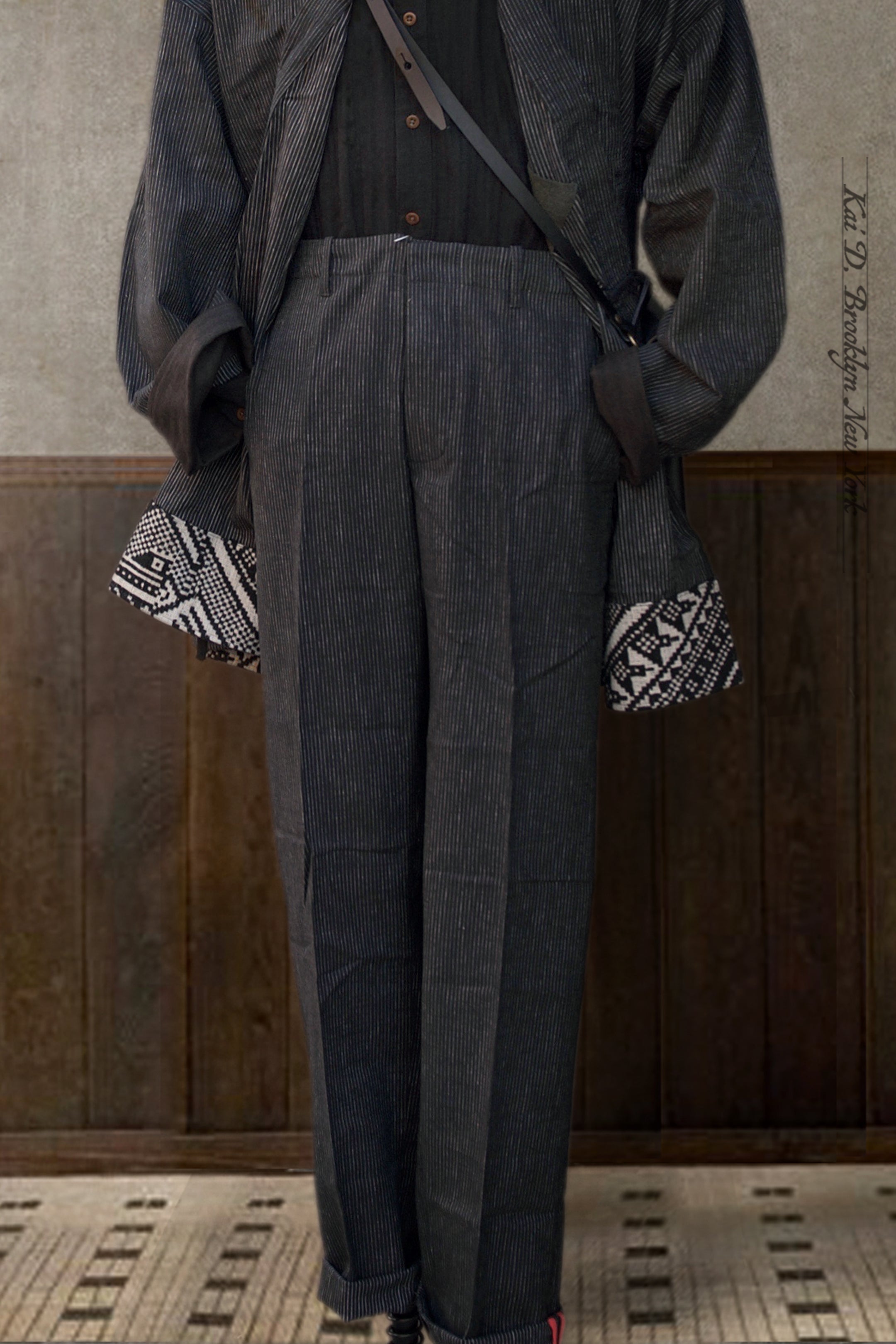 Kai D Utility — Linen Cotton Borough Pants - Black Pin - 30