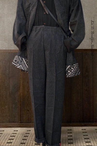 Linen Cotton Borough Pants - Black Pin - 30, 32, 34, 36