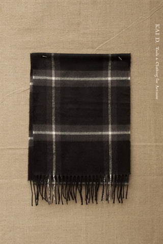 Pure Cashmere Wool Scarf - Black Windowpane Plaid